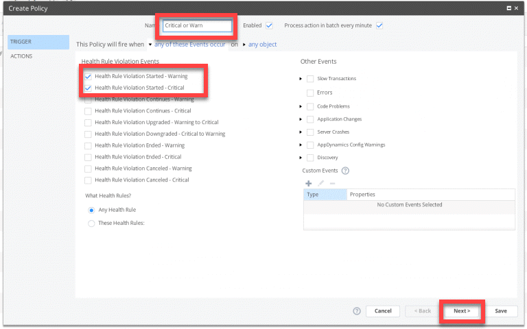 Configure the policy triggers